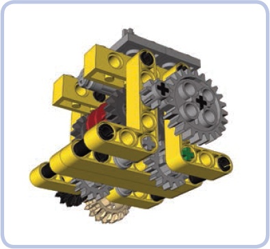 I used studless pieces to connect this gearbox. Thus, this build required me to plan which pin holes would be filled with axles and which with pins, to figure out how many connections would be needed to keep the structure rigid, and to carefully select pieces best suited in shape and size.