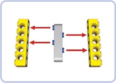 The symmetry of the studless pieces allows for complex connections that can grow in several directions.