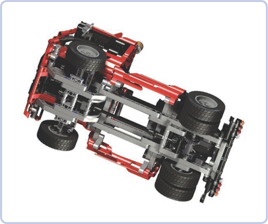 The 8436 Truck set, with a studless chassis built around a 4-stud-wide differential, is a great example of combining structures of even and odd width. The use of the adjusting connectors in this set creates a very rigid yet light structure.