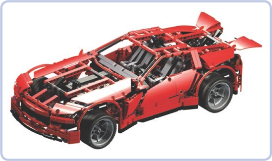 The LEGO 8070 Super Car set relies on flexible axles to model parts of the body such as the mudguards and the edges of the front bumper.