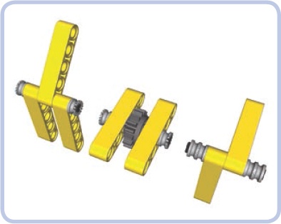 Several examples of securing an axle in place using toothed half bushes