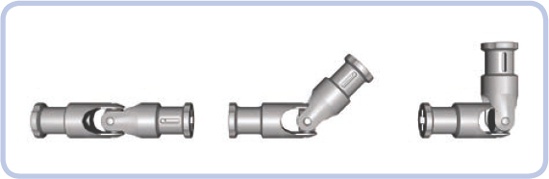 From left to right: a universal joint when it’s straight, a universal joint bent at 45 degrees, and a universal joint bent at 90 degrees (unable to rotate)