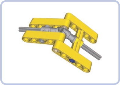 A 3-stud-long universal joint used to transfer drive through an articulation point