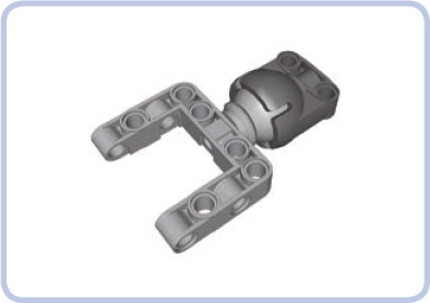 A complete ball joint includes two pieces, one inserted into the other. Note that the light grey part on the left comes with a frame large enough to house a differential; it can therefore be used directly as a basis for an axle.