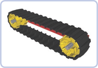 A large Technic tread and two Technic tread hubs