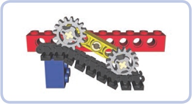 In this example, one road wheel is raised by 2 studs, but the bogie’s central axle (and thus the vehicle) is raised only by 1 stud.