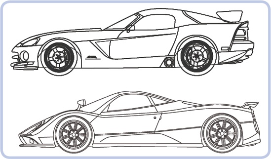 The Dodge Viper (top) and pagani Zonda (bottom) are two sports cars with different engine locations.