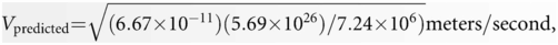 Vpredicted=(6.67×10−11)(5.69×1026)/7.24×106) meters/second,