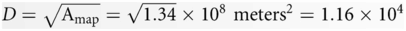 D=Amap=1.34×108meters2=1.16×104