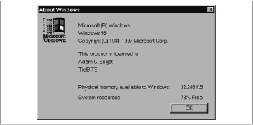 About Windows 98 dialog box