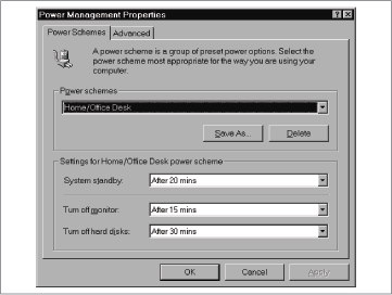 Power Management control panel