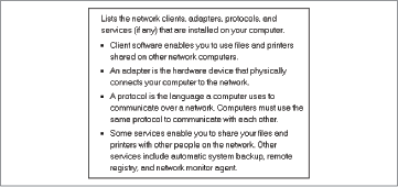 Network control panel’s context-sensitive help