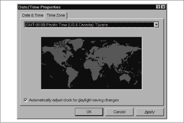 Choosing a time zone in the Date/Time control panel