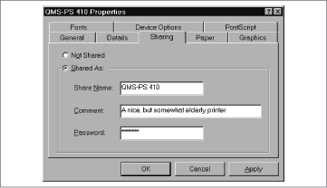 Printer Properties Sharing tab