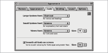 Appearance control panel’s Fonts tab