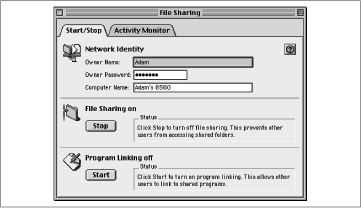 File Sharing control panel