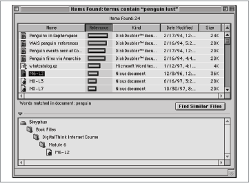 Find by Content results window