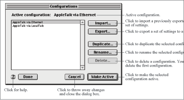 Configurations in the AppleTalk control panel