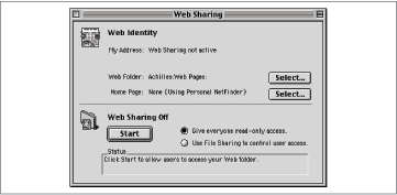 Web Sharing control panel