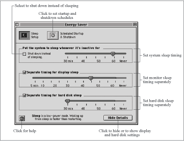 Energy Saver control panel