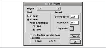 Time Formats dialog box