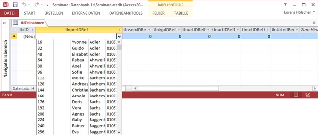 Das Kombinationsfeld für tlnperIDRef, wenn es direkt auf der Tabelle tblPersonen basiert