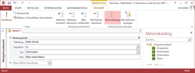 Die Argumente für die Aktion Meldungsfeld