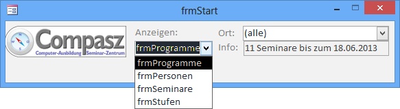 Die Anzeige der Formularnamen im Kombinationsfeld cmbAnzeigen