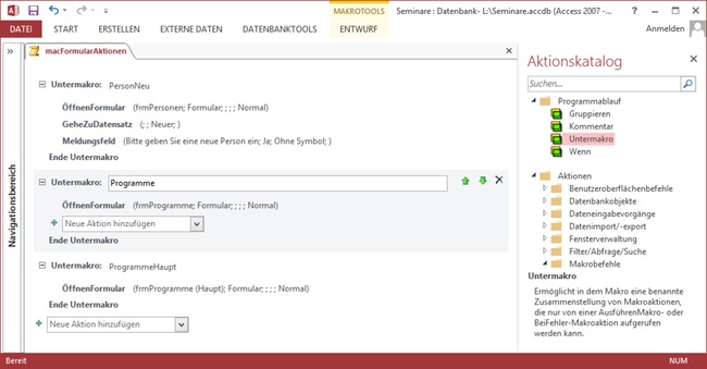 Die Aktionen im Makro macFormularAktionen