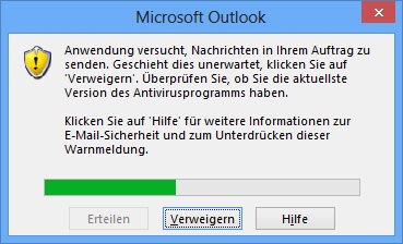 Outlook warnt vor der potenziellen Gefahr, dass ein Virus diese E-Mail ausgelöst hat