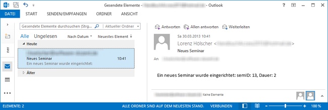 So sieht die erzeugte E-Mail in Outlook aus