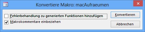 Die Optionen zur Konvertierung in VBA-Code