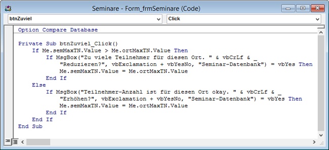 Der VBA-Code für die versteckte Schaltfläche