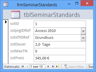 Das PopUp-Formular frmSeminarStandards