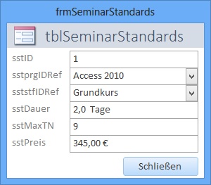 Das PopUp-Formular frmSeminarStandards im Dialogfeld-Design