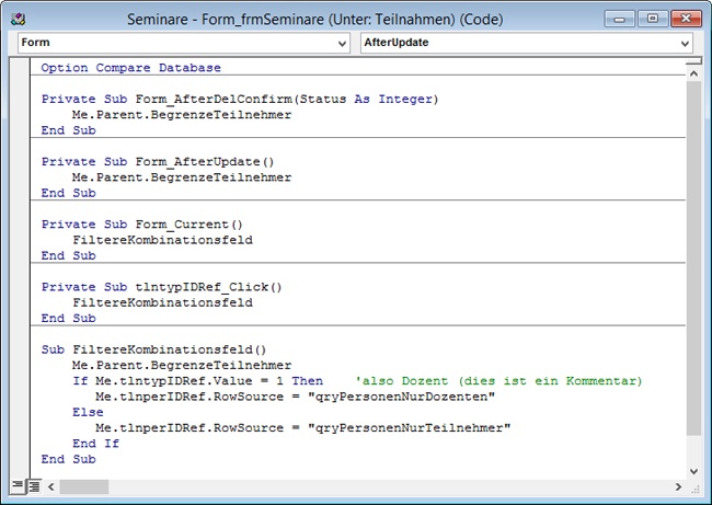 Der komplette Code im Unterformular