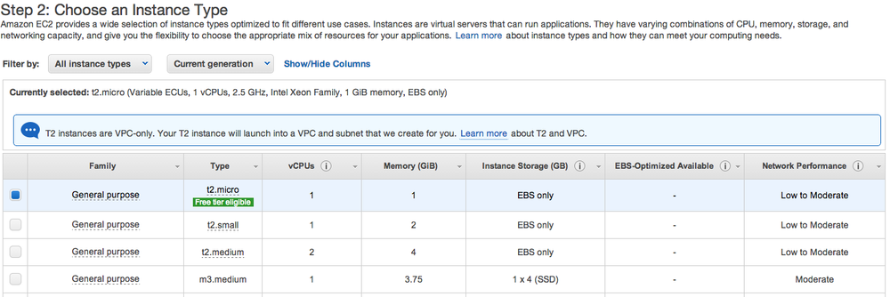 Selecting the instance type