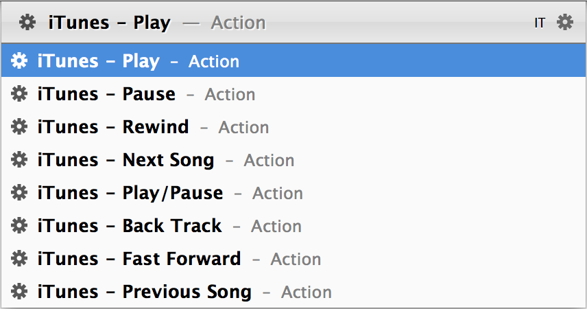 <strong>Figure 34:</strong> These are some of the iTunes actions in LaunchBar.