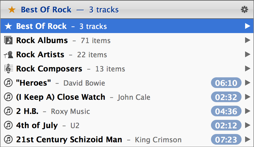 <strong>Figure 33:</strong> When viewing the Rock genre of my iTunes library, here’s what I see.