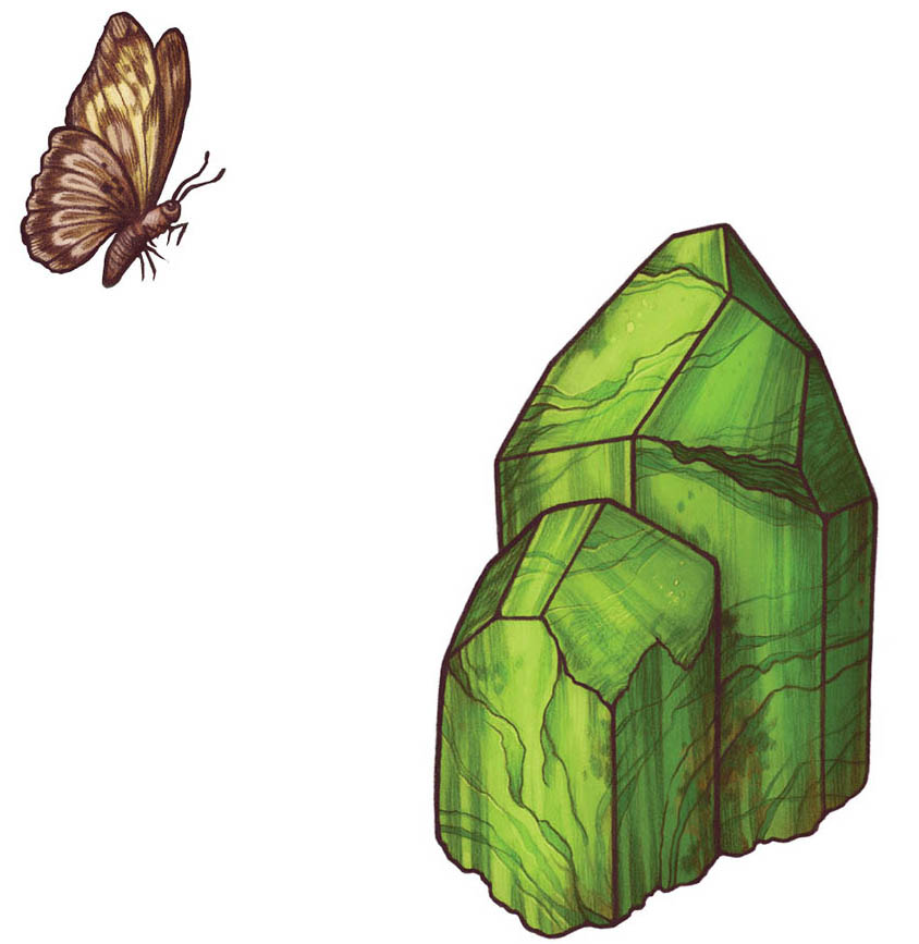 Peridot stone with a butterfly