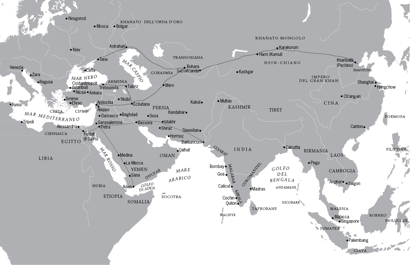 Le principali direttrici delle carovaniere per l’Asia dalla tarda antichità al Medioevo