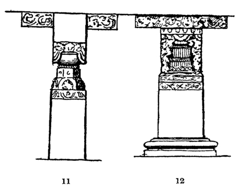 FIGS. 11-12.—Pillars at Ellora.