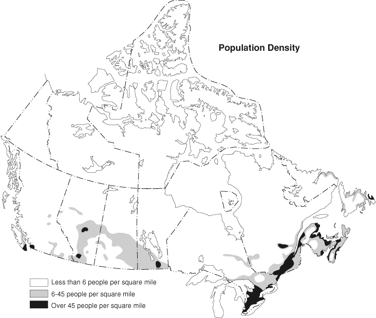 Population Density Less than 6 people per square mile 6-45 people per square mile Over 45 people per square mile