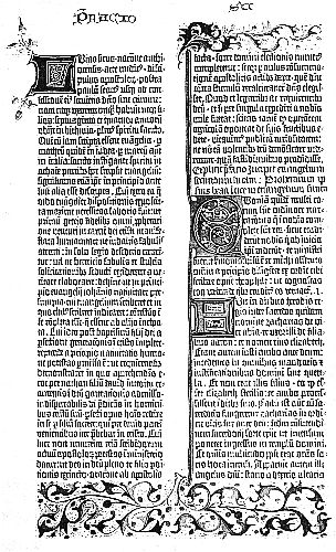 A Page from the Gutenberg Bible (Mayence, 1455) Noteworthy as the First Bible Printed from Movable Type and the Earliest Complete Printed Book