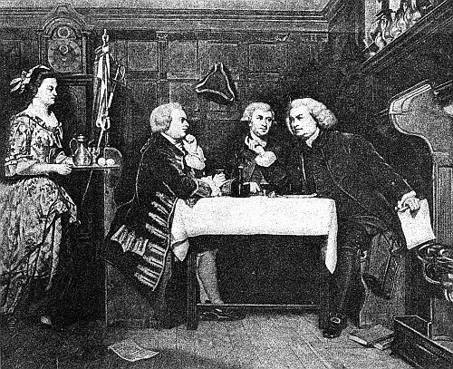 Painting by Eyre Crowe of Dr. Johnson, Boswell and Goldsmith at the Mitre Tavern, Fleet Street the Scene of many Word Combats between the Doughty Doctor and His Associates