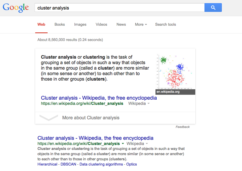 Google search results for "cluster analysis"