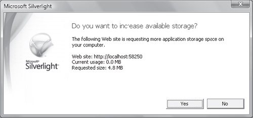 The dialog box displayed when the application attempts to increase the disk quota