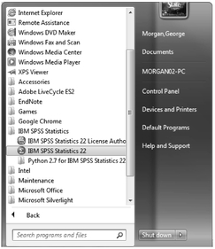 Fig. A.1. Start menu and IBM SPSS Statistics 22.