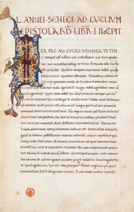 Pagina manoscritta delle Lettere a Lucilio di Seneca. Firenze, Biblioteca Medicea Laurenziana