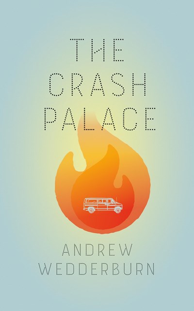 The title is in a dotted font at the top of the cover. Underneath it in the middle of the cover is a bright rounded flame. At the center of the flame is an outline of a van.